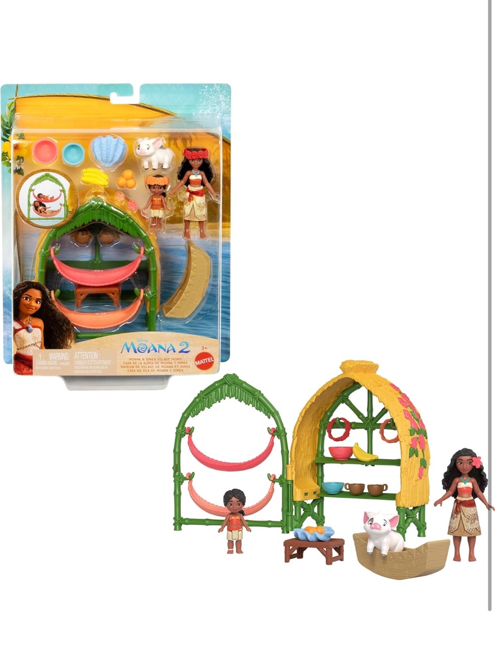 Mattel Moana 2 Playset with Green, Yellow and Pink Island Hut